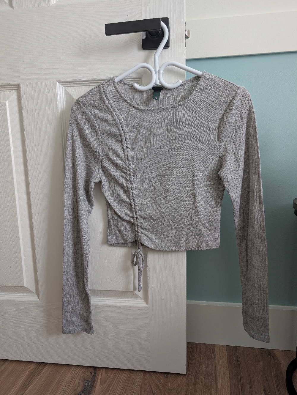 wild fable Light Gray Ribbed Long Sleeve Crop Top